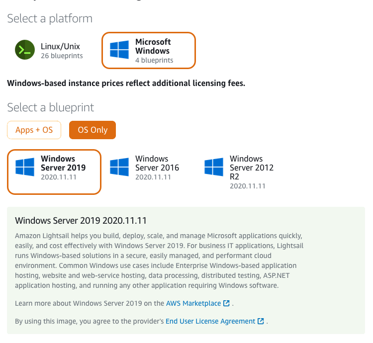 Lightsail Windows OS