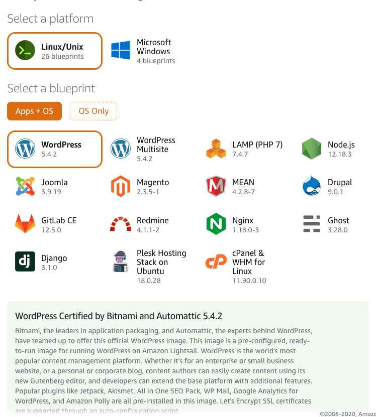 Lightsail Linux OS + Apps