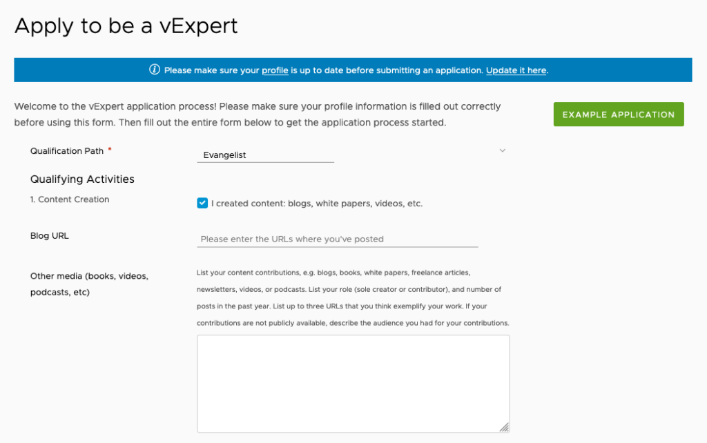 VMware vExpert Apply Part 1