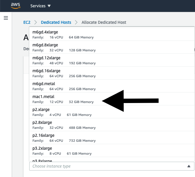 Amazon Web Servisleri üzerinde MacOS Instance Type : mac1.metal