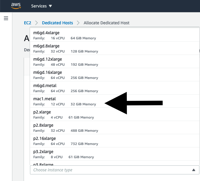 Amazon Web Servisleri  üzerinde MacOS Instance Type : mac1.metal